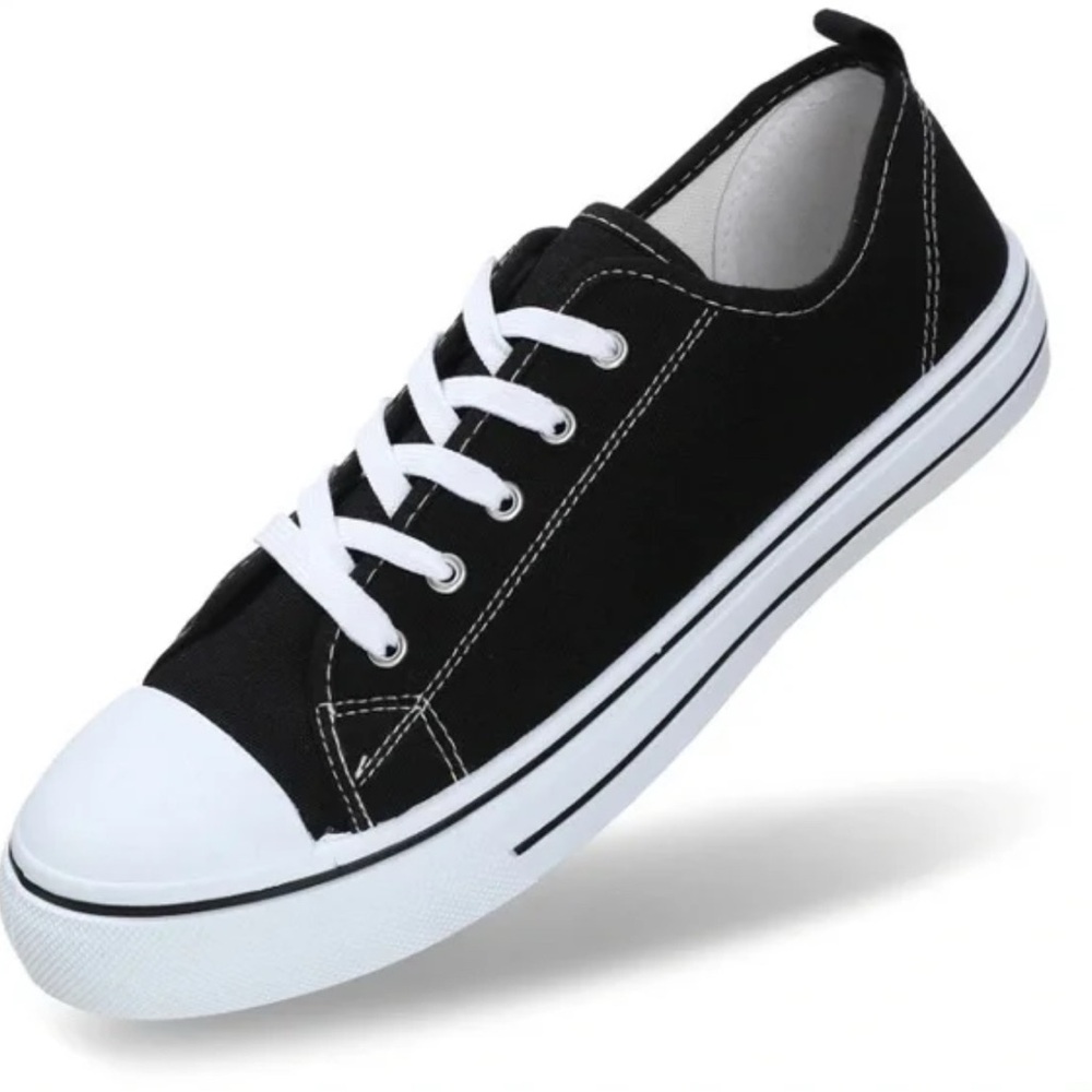 Josiny Black Lace Up Canvas Low Top Sneakers Shoes